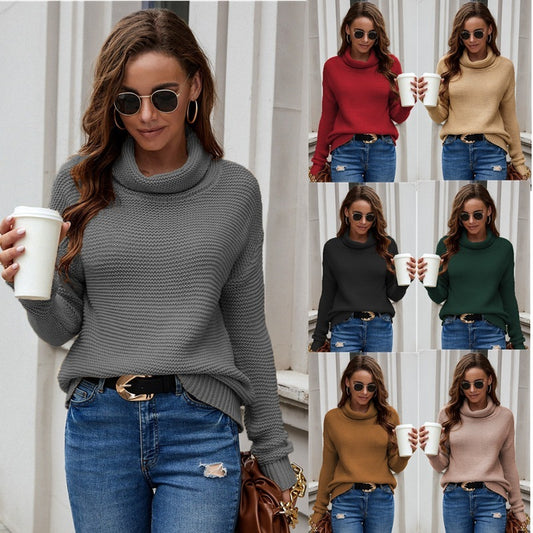 New Thick Thread Long Sleeve High Collar Pullover Sweater For Women