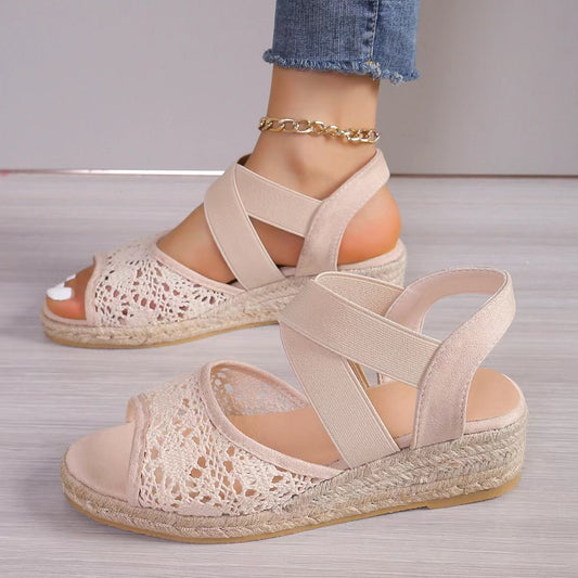 Lace Hollow Sandals Summer Fashion Hemp Wedges Shoes Women