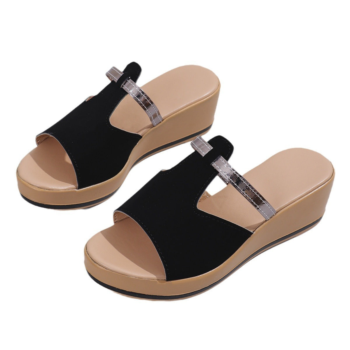 Summer Peep-toe Wedges Sandals Casual Thick Sole Heightening Slippers Fashion Outdoor Slides Shoes Women
