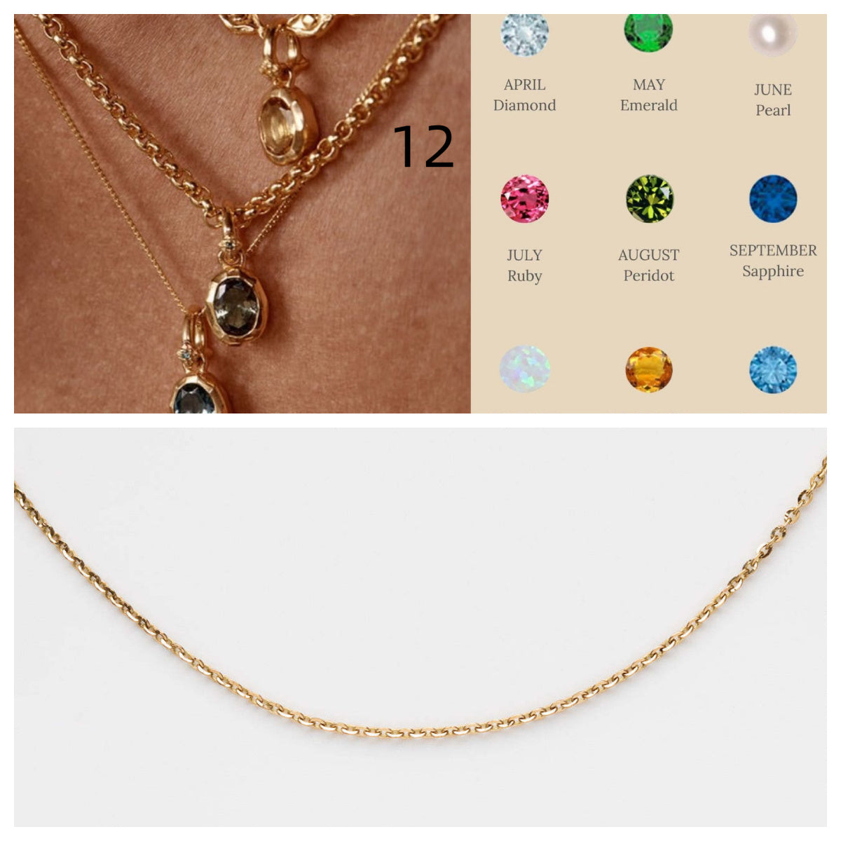 Stainless Steel Twelve Birthday Stone Necklace 12 Birthday Stone Love Pendant Moon Stone Women's Gift Jewelry