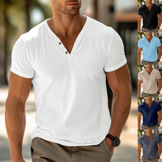 Men's T-shirt Summer Beach Short Sleeve Casual Solid Color Regular Tops