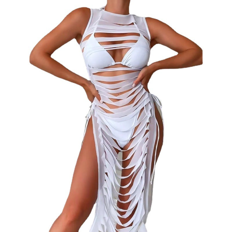 Pure Color Bikini Personality Empty Dress Three Piece Swimsuit