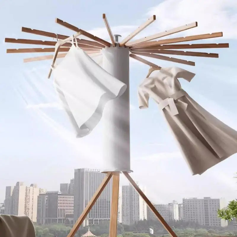 Foldable Wooden Tripod Drying Rack - 360° Rotating, Stable & Multifunctional
