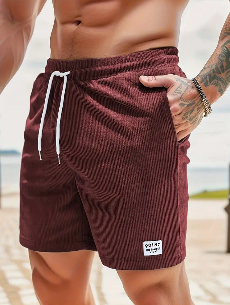 Lace-Up Drawstring Corduroy Shorts - Men's Summer Sports Pants