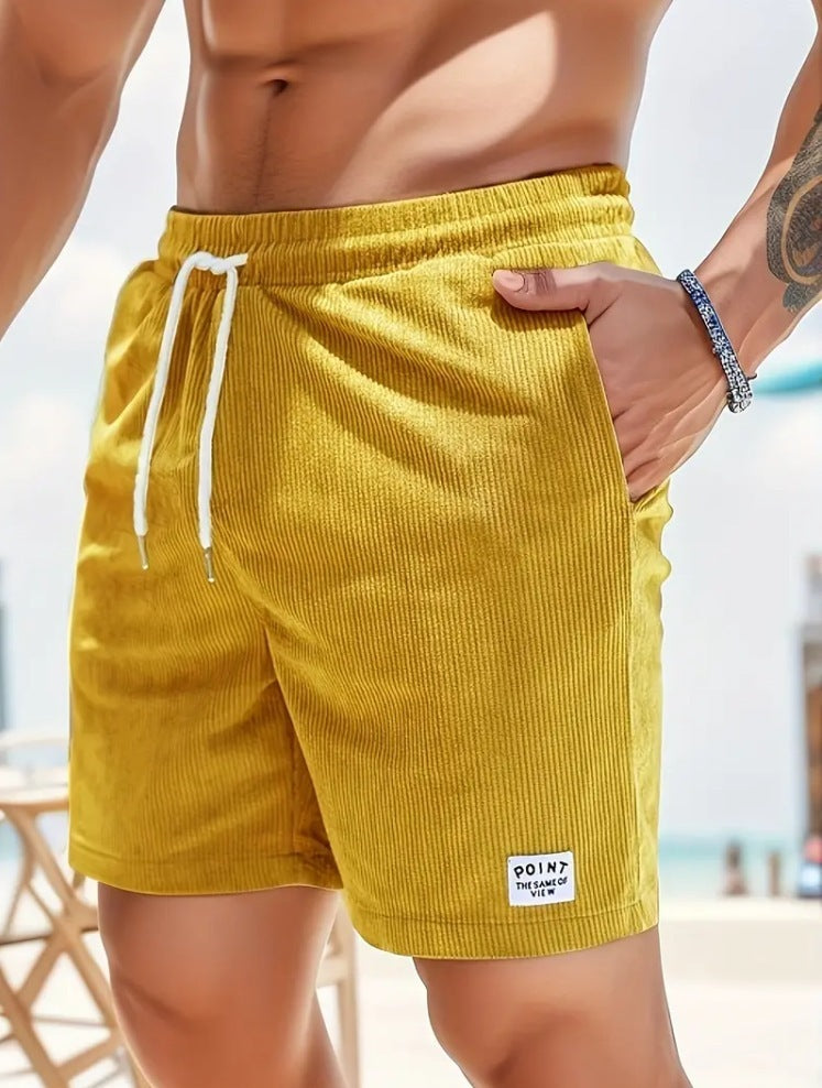 Lace-Up Drawstring Corduroy Shorts - Men's Summer Sports Pants